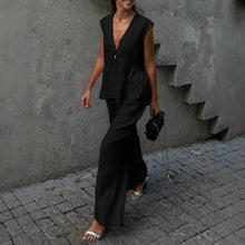 Load image into Gallery viewer, Women’s Cotton V-Neck Sleeveless Vest and Wide-Leg Pants Set