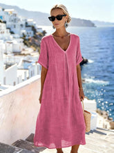 Load image into Gallery viewer, Patchwork Asymmetrical Maxi Dress – Relaxed V-Neck Style