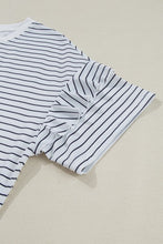 Load image into Gallery viewer, White Striped Round Neck Short Sleeve Mini Dress Casual & Playful Everyday Look Dress
