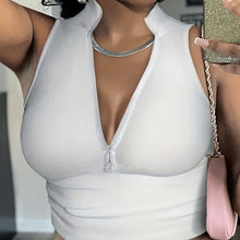Load image into Gallery viewer, Women’s Ribbed V-Neck Zipper Camisole