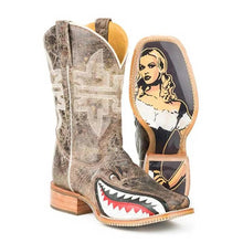 Load image into Gallery viewer, Tin Haul Toastin a Gnarly Shark / Beer Girl Sole (Brown Crackle) - Men's Leather Cowboy Boots