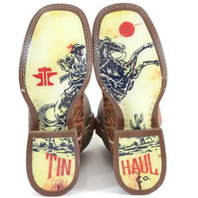 Load image into Gallery viewer, Tin Haul Puzzler / Bucking Sole ( Tan/Brown ) - Mens Leather Cowboy Boot