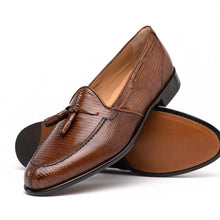 Load image into Gallery viewer, 14-580-CGN FRANCO Teju Lizard Tassel Loafer, Cognac