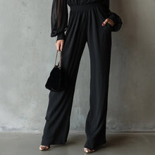 Load image into Gallery viewer, Black Embroidered Women’s Long-Sleeve Wide-Leg Jumpsuit