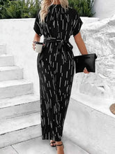 Load image into Gallery viewer, Tied Printed Mock Neck : Wide Leg Jumpsuit