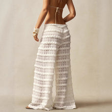 Load image into Gallery viewer, Women's Lace Jacquard Wide-Leg Pants – Hollow-Out Ruffle Patchwork Tie-Up Boho Trousers