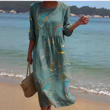 Load image into Gallery viewer, Women's 3D Floral Print Long-Sleeve A-Line Dress – Crew Neck Loose Fit