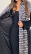 Load image into Gallery viewer, Genuine Silver Fox Virgin Wool Wrap Coat in Black