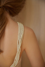 Load image into Gallery viewer, Pearl Strap Halter Satin Wedding Dress with Dramatic Back Bow and Train