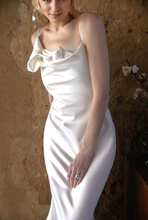 Load image into Gallery viewer, Romantic Draped Cowl Neck Satin Wedding Dress with Low Back and Train
