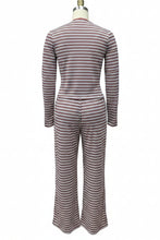 Load image into Gallery viewer, Women's Stripe Fitted Button-Front Crop Top & Drawstring Wide-Leg Pants Set