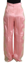 Load image into Gallery viewer, Dolce & Gabbana Pink Lace Trimmed Silk Satin Wide Legs Pants