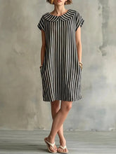 Load image into Gallery viewer, Women's Striped Bodycon Midi Dress – High-Waist Sleeveless