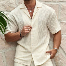 Load image into Gallery viewer, Stylish Men's Summer Tracksuit - Relaxed Fit Two-Piece Lapel Shirt & Shorts for Beach Holidays