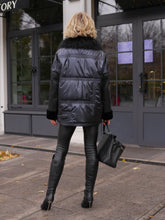 Load image into Gallery viewer, Audrey Genuine Lamb Leather Fox Fur Down Coat in Dark Sapphire