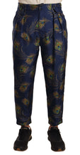 Load image into Gallery viewer, Dolce & Gabbana Blue Peacock Print Tapered Trousers Silk Pants