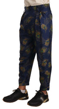 Load image into Gallery viewer, Dolce & Gabbana Blue Peacock Print Tapered Trousers Silk Pants