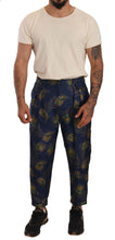 Load image into Gallery viewer, Dolce & Gabbana Blue Peacock Print Tapered Trousers Silk Pants