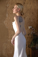 Load image into Gallery viewer, Romantic Draped Cowl Neck Satin Wedding Dress with Low Back and Train