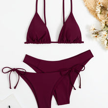 Load image into Gallery viewer, Essential Edge 3-Piece Bikini Set for Women – Solid Color High-Cut Triangle Top Two-Style Bottoms with Side Lace-Up Design & Quick-Drying Comfort – Versatile Women's Swimwear for Summer Pool Beach & Travel