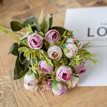 Load image into Gallery viewer, 15heads/1 bundle Silk Tea Roses Bride Bouquet for Christmas Home Wedding New Year Decoration Fake Artificial Flowers Home Decor