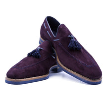 Load image into Gallery viewer, 16-625-BDX CRAWFORD Sueded Goatskin & Crocodile Tassel Loafer, Bordeaux