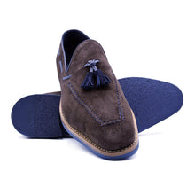 Load image into Gallery viewer, 16-628-BRN CARMEN Sueded Goatskin & Crocodile Tassel Loafer, Brown