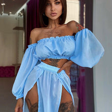 Load image into Gallery viewer, Long Sleeve Beach Dress Two-Piece Solid Color