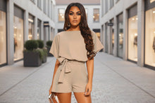 Load image into Gallery viewer, Belted Short Sleeve Silk A-Line Mini Jumpsuit – 4 Colors, S–5XL