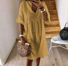 Load image into Gallery viewer, Women's V-Neck Flared Sleeve A-Line Mini Dress – Lace Stitching