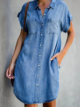 Load image into Gallery viewer, Denim Midi Dress – Short Sleeve Square Neck Slim Fit Street Style