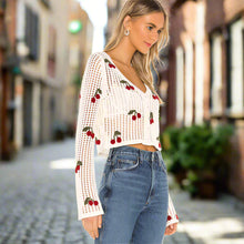 Load image into Gallery viewer, Women’s Cherry Embroidery Crochet Cardigan