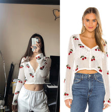 Load image into Gallery viewer, Women’s Cherry Embroidery Crochet Cardigan