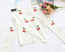 Load image into Gallery viewer, Women’s Cherry Embroidery Crochet Cardigan