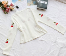 Load image into Gallery viewer, Women’s Cherry Embroidery Crochet Cardigan