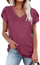 Load image into Gallery viewer, 🌸 Women's V-Neck Petal Sleeve Summer T-Shirt – Elegant & Breezy