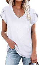 Load image into Gallery viewer, 🌸 Women's V-Neck Petal Sleeve Summer T-Shirt – Elegant & Breezy