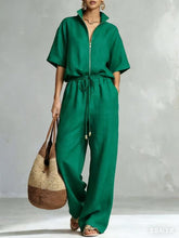 Load image into Gallery viewer, Women's Zip-Up Crew-Neck Top & Wide-Leg Pants Set