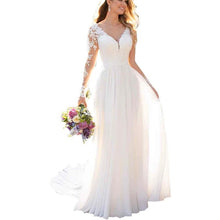 Load image into Gallery viewer, Sexy Backless Deep V-neck Wedding Dress Women White Evening Dress