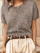 Load image into Gallery viewer, Women's Retro Short-Sleeve Jacquard Knit Top
