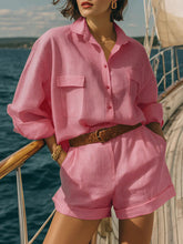 Load image into Gallery viewer, Cotton-Linen Loose-Fit Button-Down Shirt and Shorts Casual Set