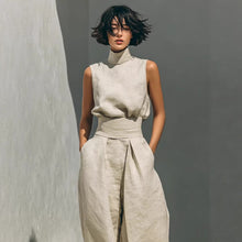 Load image into Gallery viewer, Women's Linen-Blend High-Neck Sleeveless Top & Wide-Leg Pants Set