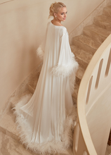 Load image into Gallery viewer, Luxury Thick Ostrich Feather Floor-Length Satin Robe with Train โ Elegant Bridal Loungewear
