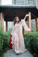 Load image into Gallery viewer, Elegant 1-Layer Thick Turkey Feather Fringe Hem Long Tulle Robe with Nightgown