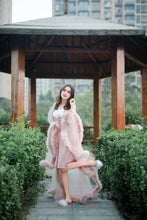 Load image into Gallery viewer, Elegant 1-Layer Thick Turkey Feather Fringe Hem Long Tulle Robe with Nightgown