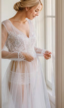 Load image into Gallery viewer, Elegant Sheer Lace Bridal Robe – Long-Sleeve See-Through Lingerie Gown
