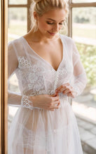 Load image into Gallery viewer, Elegant Sheer Lace Bridal Robe – Long-Sleeve See-Through Lingerie Gown