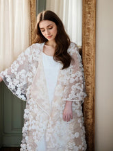 Load image into Gallery viewer, Ethereal 3D Floral Lace Bridal Robe โ Elegant Sheer Wedding Cover-Up