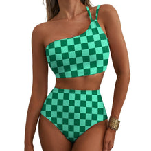 Load image into Gallery viewer, One-Shoulder Floral High-Waisted Bikini Set – Belly-Cinching Two-Piece Swimsuit