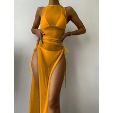 Load image into Gallery viewer, Women's Solid Color Three-Piece Bikini Set with Maxi Dress Cover-Up